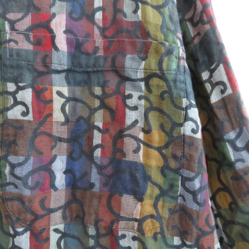 VINTAGE JHANE BARNES Abstract Checked Multicolor Button Down Shirt Men's Size M - Picture 3 of 14